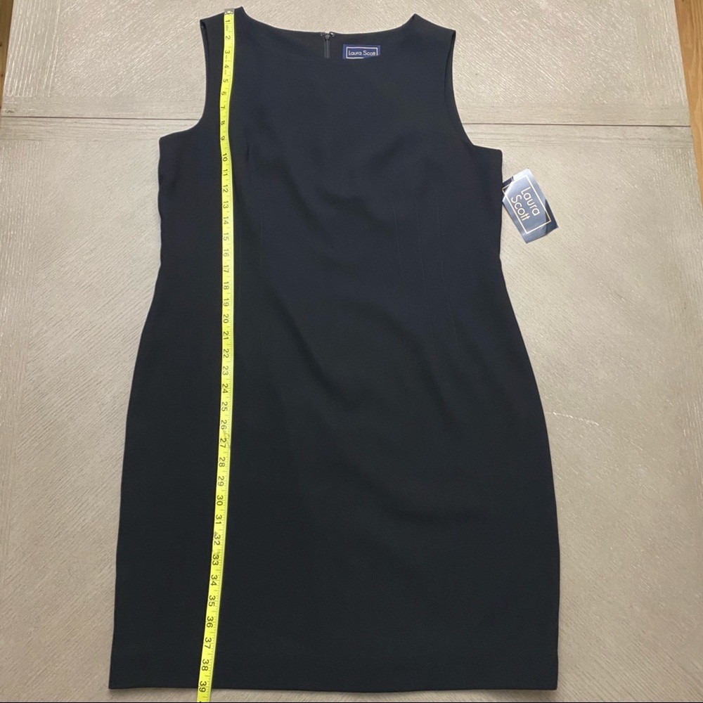 NWT Laura Scott Sleeveless Riveria Polysuiting Black Back Zip Up Dress Size 16
